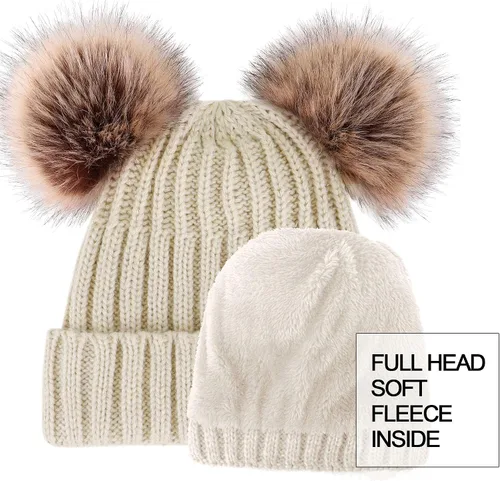 Miniatura 5 de Arctic Paw - Gorro tejido con orejas de pompón de piel sintética