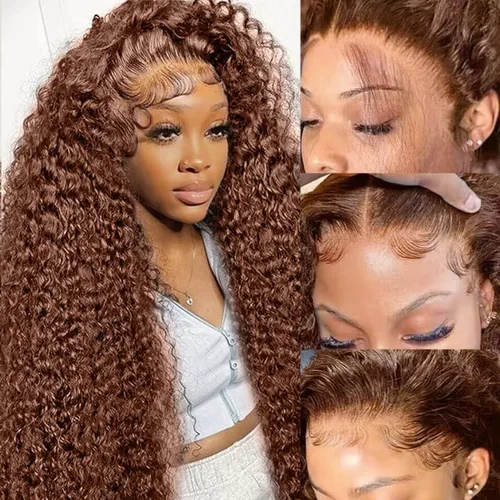 Miniatura 27 de Pelucas con malla frontal de onda profunda 13x4, cabello humano pre-sacado, 180% de densidad, 9A, sin pegamento, pelucas de cabello humano mojadas