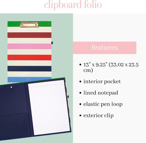 Miniatura 2 de kate spade new york Portapapeles de tapa dura con clip de perfil bajo, padfolio profesional incluye bloc de notas rayado, trabilla para bolígrafo