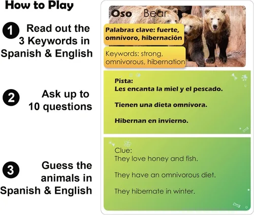 Miniatura 3 de 1step2dream Juegos de cartas de adivinanzas de animales españoles para niños Divertidas actividades educativas familiares Relleno de calcetines