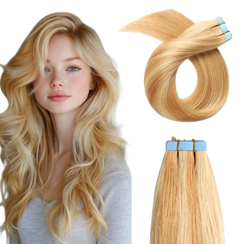 Miniatura 30 de YILITE Extensiones de cabello adhesivas de color rojo, 18 pulgadas, 50 g, 20 unidades, #99J, 100% cabello humano Remy, trama de piel sin costuras