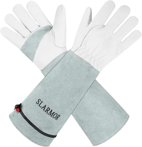 Guantes de jardinería largos para mujeres/hombres, a prueba de espinas, para poda de rosas, guante resistente de trabajo pesado - M Blanco