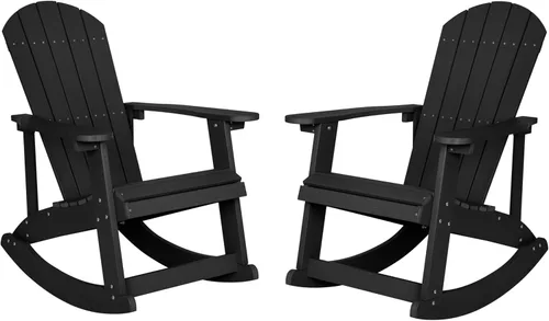 Miniatura 24 de Flash Furniture Savannah - Mecedora Adirondack de madera de poliresina, poliestireno gris para todo tipo de clima, herrajes de acero inoxidable