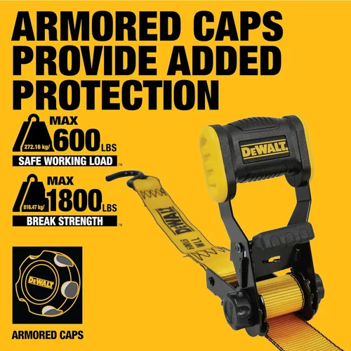 Miniatura 5 de DEWALT DXBC18001-12PK Negro/Amarillo Correas de Amarre de Trinquete de 1.25" x 12' - Transporte de Carga Ligero