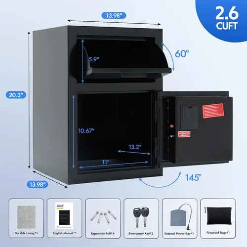 Miniatura 2 de Caja de seguridad con ranura de depósito para negocios, cajas de seguridad para dinero en efectivo con ranura de depósito, caja fuerte de dinero