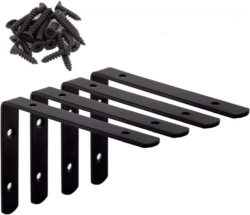 Miniatura 10 de Soporte de esquina, soporte de esquina en L de acero inoxidable negro resistente, soportes de ángulo de unión recta, soporte flotante para colgar