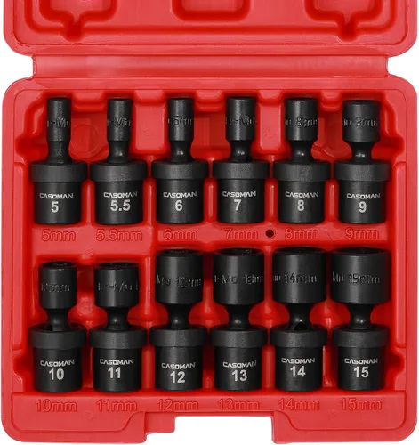 Miniatura 2 de CASOMAN Juego de llaves de impacto universal superficial de 1/4 pulgada, métrico, juego de 12 piezas, de 5 mm a 15 mm, 6 puntos, Cr-Mo, enchufe