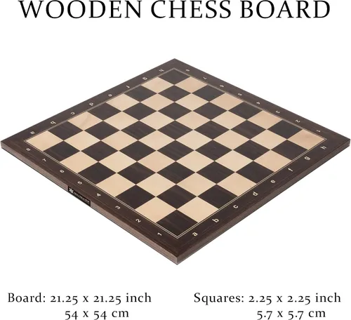 Miniatura 3 de A&A Tablero de ajedrez profesional de madera de 21.25 pulgadas, palisandro africano e incrustaciones de arce, cuadrados de 2.25 pulgadas