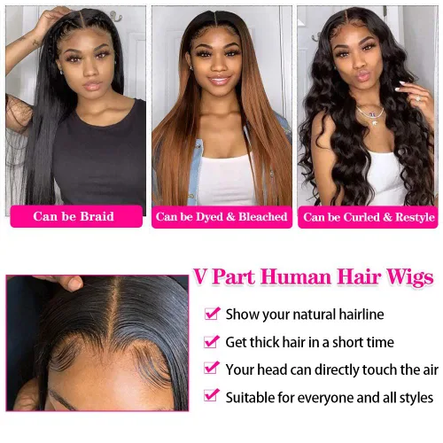 Miniatura 7 de CHEETAHBEAUTY Pelucas con camino en V de cabello humano de 10 pulgadas sin dejar salir el encaje frontal; mejora de las pelucas con camino en U