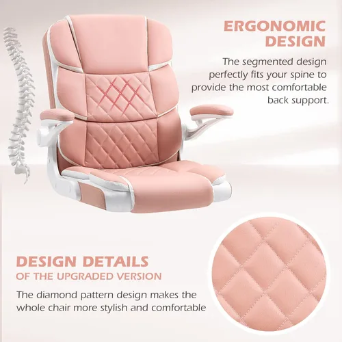 Miniatura 5 de SEATZONE Silla de Escritorio Rosa Silla de Oficina Ejecutiva Moderna con Brazos Silla de Escritorio de Computadora de Piel Sintética para Niñas