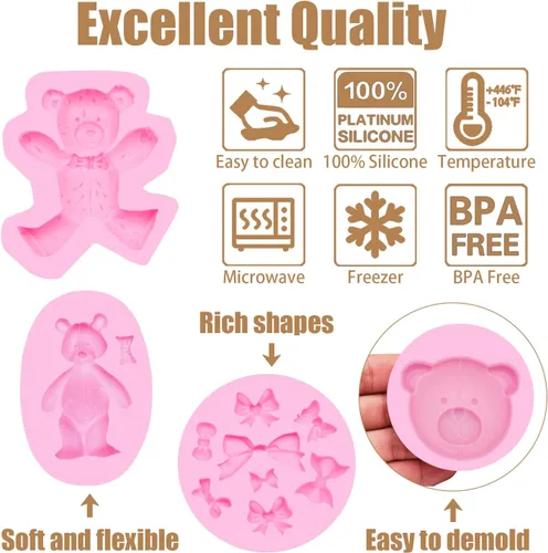 Miniatura 2 de Moldes de silicona de oso de chocolate, 4 piezas, moldes de silicona para osos de pasteles, moños para pasteles, decoración de pasteles, dulces