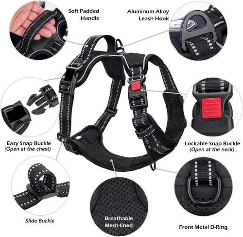Miniatura 3 de Adjustable Reflective Nylon Dog Harness Vest No Pull Soft & Air-Permeable Pet Harness for Small & Large Dogs(Black,S)
