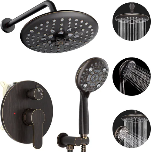 Miniatura 13 de EMBATHER Juego de grifos de ducha – Sistema de ducha de cabezal de lluvia con combo completo de mano de alta presión y kit de ajuste de válvula