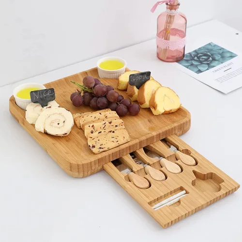 Miniatura 5 de Tabla de queso de bambú, bandeja de embutidos y bandeja de servir, juego de tablas de embutidos y plato de queso