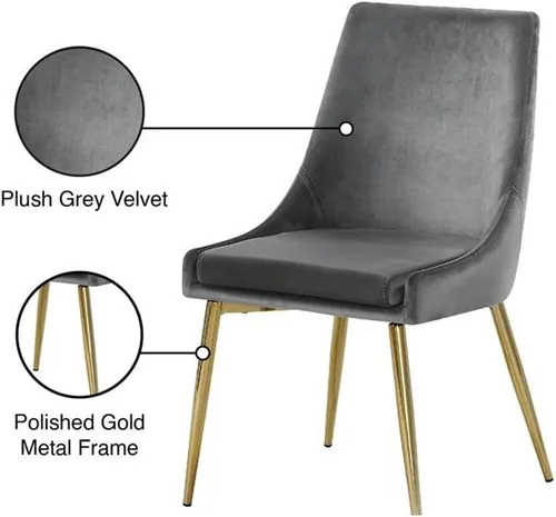 Miniatura 6 de Meridian Furniture Karina Collection Modern - Silla de comedor tapizada de terciopelo contemporánea con patas de metal resistentes, juego de 2, 19.5