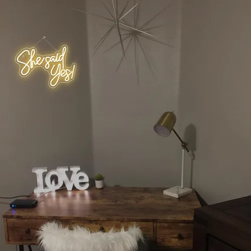 Miniatura 3 de Letrero de Neón She Said Yes LED Blanco Cálido Luces de Neón con Palabras para Decoración de Pared Decoraciones de Propuesta USB Letreros de Luz