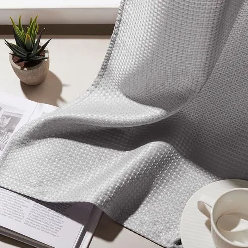 Miniatura 9 de Cortinas de baño gris de Home Queen con textura gofre para ventana de cocina pequeña, repelente al agua, bolsillo de barra, corta, 61 cm x 61 cm