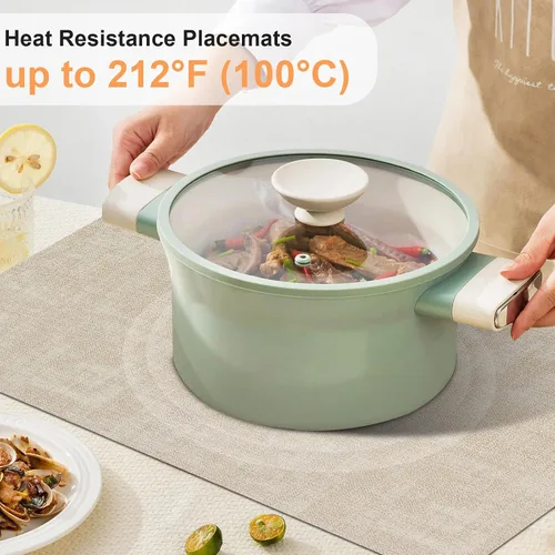 Miniatura 3 de Juego de 6 manteles individuales de piel sintética (beige) Heat Resistant Wipeable Washable Place Mats, Waterproof Anti-Slip Dining Table Mats