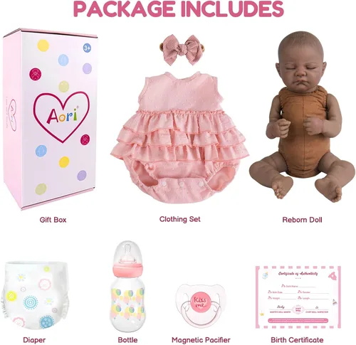 Miniatura 8 de Aori Black Realistic Reborn Baby Dolls – 20" Lifelike Biracial Sleeping Newborn Girl with Soft Weighted Body, Poseable Limbs, Full Feeding