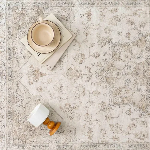 Miniatura 7 de PureCozy - Alfombra de área beige de 8 x 10, lavable, vintage, alfombra para sala de estar, dormitorio, gran alfombra suave retro de pelo bajo