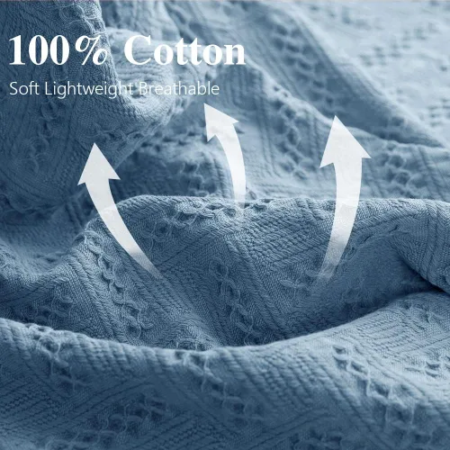 Miniatura 2 de Simple&Opulence Manta 100% algodón para cama, sofá, manta tejida geométrica de lujo bohemia con borlas, suave, ligera, acogedora, transpirable