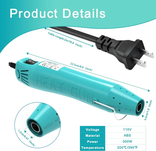 Miniatura 6 de Pistola de calor, mini pistola de calor para tubo termocontraíble, para manualidades DIY, pistola de aire caliente de 300 W con boquilla reflectora