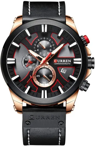 CURREN Relojes de lujo para hombre, cronógrafo de lujo, esfera grande, reloj de pulsera de cuero, impermeable, deportivo, militar, militar, Negro