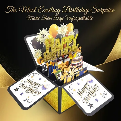 Miniatura 5 de Tarjeta de cumpleaños 3D emergente, tarjeta de felicitación en blanco con sobre, regalo de cumpleaños para él, papá, marido, hijo, mujeres, niños