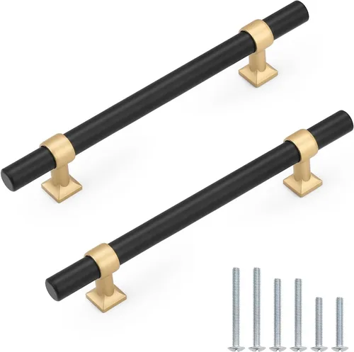 Miniatura 37 de Paquete de 5 pomos de gabinete negro mate, tiradores de gabinete de un solo agujero para cocina y baño, manija de barra en T de acero inoxidable