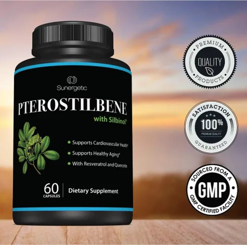 Miniatura 5 de Suplemento de pterostilbeno premium – Pterostilbeno con resveratrol y quercetina – Apoya el envejecimiento saludable – Fuente natural Pterostilbeno