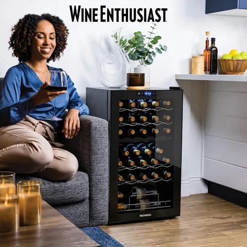 Miniatura 12 de Wine Enthusiast Enfriador de vino con compresor MAX de doble zona de 32 botellas, mini refrigerador independiente con pantalla táctil digital