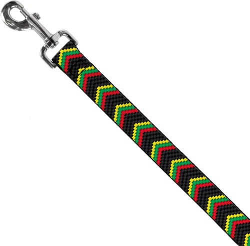 Miniatura 2 de Buckle-Down Correa para mascotas - Chevron Weave Negro/Rasta - 4 pies de largo - 1" de ancho