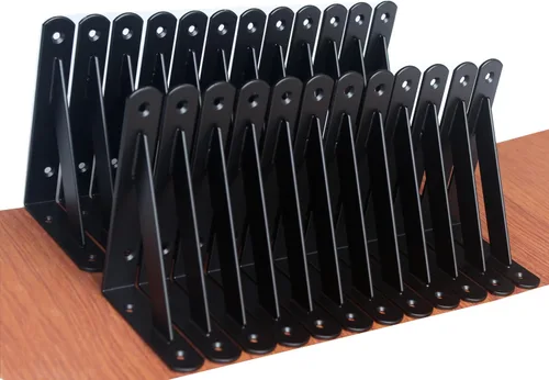 Miniatura 23 de Paquete de 16 soportes de estante resistentes negros de 20 pulgadas de largo x 12 pulgadas de alto con tornillos, soportes de estante de metal