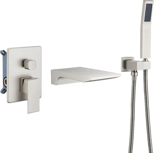 DASAN SA-TF01WH-BN - Grifo de llenado de bañera en cascada con ducha de mano, moderno grifo de bañera de níquel cepillado con válvula de alto caudal