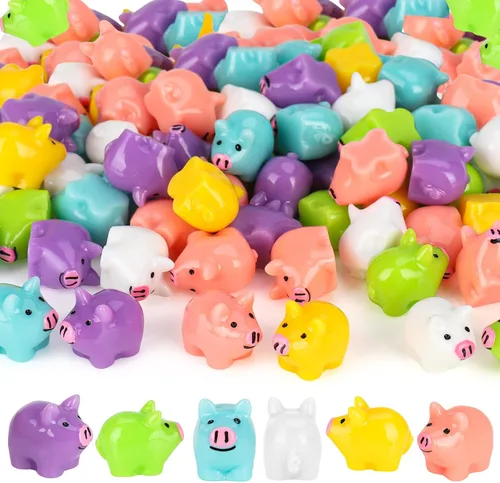 Fuyamp 120 piezas de mini cerdos de resina coloridos pequeños de cerdos miniatura adornos para jardín, paisaje, acuario, casa de muñecas,
