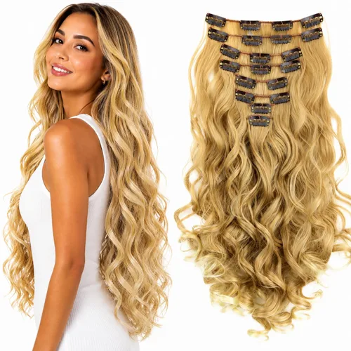 Miniatura 16 de PRETTYSHOP XXL Full Head Set 8 PCs 20 pulgadas Clip en extensiones de pelo Hairpiece Wavy Heat-Resisting, CES1-1_1, 1