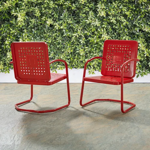 Miniatura 8 de Crosley Furniture Bates - Juego de 2 sillas para exteriores, sillas de patio de metal retro para comedor, porche, terraza, balcón, color rojo