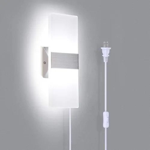 Miniatura 12 de TRLIFE Lámpara de pared LED moderna, ajustable 4 temperaturas de color 12W lámpara de pared moderna enchufe, luz de pared acrílica montada