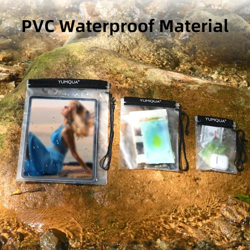Miniatura 3 de YUMQUA Bolsa impermeable transparente, bolsa impermeable para documentos, soporte para pasaporte, funda hermética para mapas, bolsa impermeable a