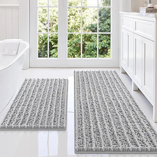 Miniatura 27 de Smiry Juego de 2 alfombras de baño, suaves y absorbentes, parte trasera de goma antideslizante, lavables a máquina, juego de alfombras de baño