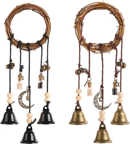 Miniatura 8 de Campanas de bruja para pomo de puerta para protección Campanas colgantes de viento Campanas decorativas hechas a mano para decoración bohemia