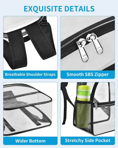 Miniatura 5 de Mini mochila transparente aprobada para estadios con correa ajustable, impermeable, transparente, PVC para trabajo, viajes, conciertos, playa