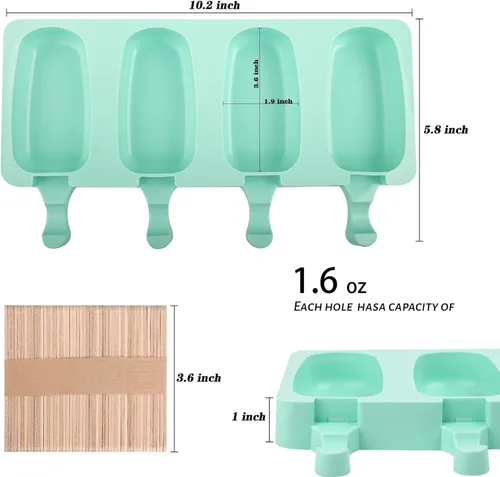 Miniatura 2 de WMKGG Juego de moldes de silicona para paletas, 2 piezas moldes para helado con 50 palitos de madera para cake pop, paletas heladas, cakesicles Verde