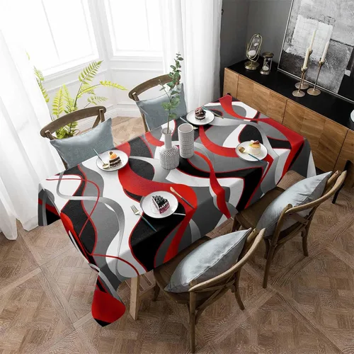 Miniatura 3 de Mantel rectangular impermeable, lavable, con líneas abstractas 3D en color negro, a prueba de aceite, para cocina, comedor, fiesta, vacaciones