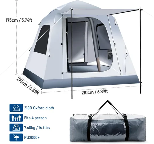 Miniatura 7 de Quick Inflatable Camping Tent 3-4 Person Glamping Outdoor Air Blow Up Tents, Easy Set up,Rainfly & Waterproof Inflatable House Tent for Adults