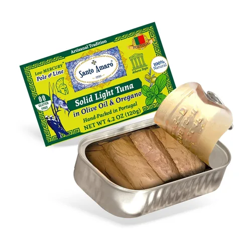 Santo Amaro - Filetes artesanales de atún silvestre en aceite de oliva y orégano, atún capturado con caña y línea de Portugal, atún enlatado al