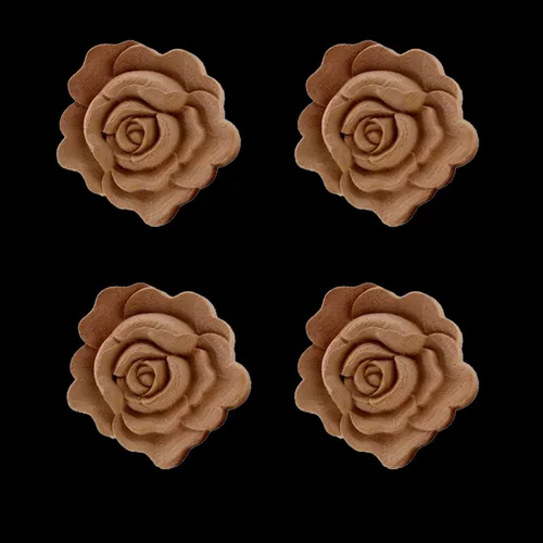 Miniatura 3 de 4 piezas de madera tallada de onlay apliques de madera de rosa tallada para muebles de cama, decoración de gabinete