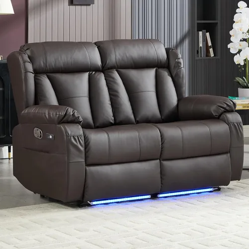 Miniatura 18 de Sofá biplaza reclinable manual de 110 pulgadas, sillón reclinable de 4 asientos con consola, mesa plegable y salidas integradas, sofá reclinable