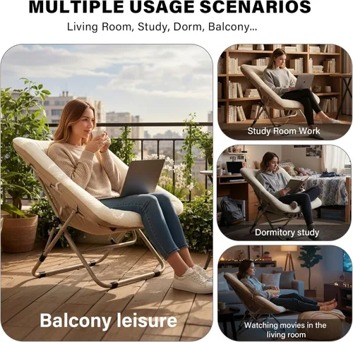Miniatura 6 de Tiita Silla Cómoda Plegable, Silla de Acento Plegable de Gran Tamaño de Piel Sintética Suave, Silla de Descanso Perezosa para Niños, Adolescentes