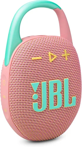 JBL Clip 5 - Altavoz Bluetooth ultraportátil, impermeable y a prueba de polvo, gran sonido JBL Pro con graves impactantes, mosquetón integrado, Rosa